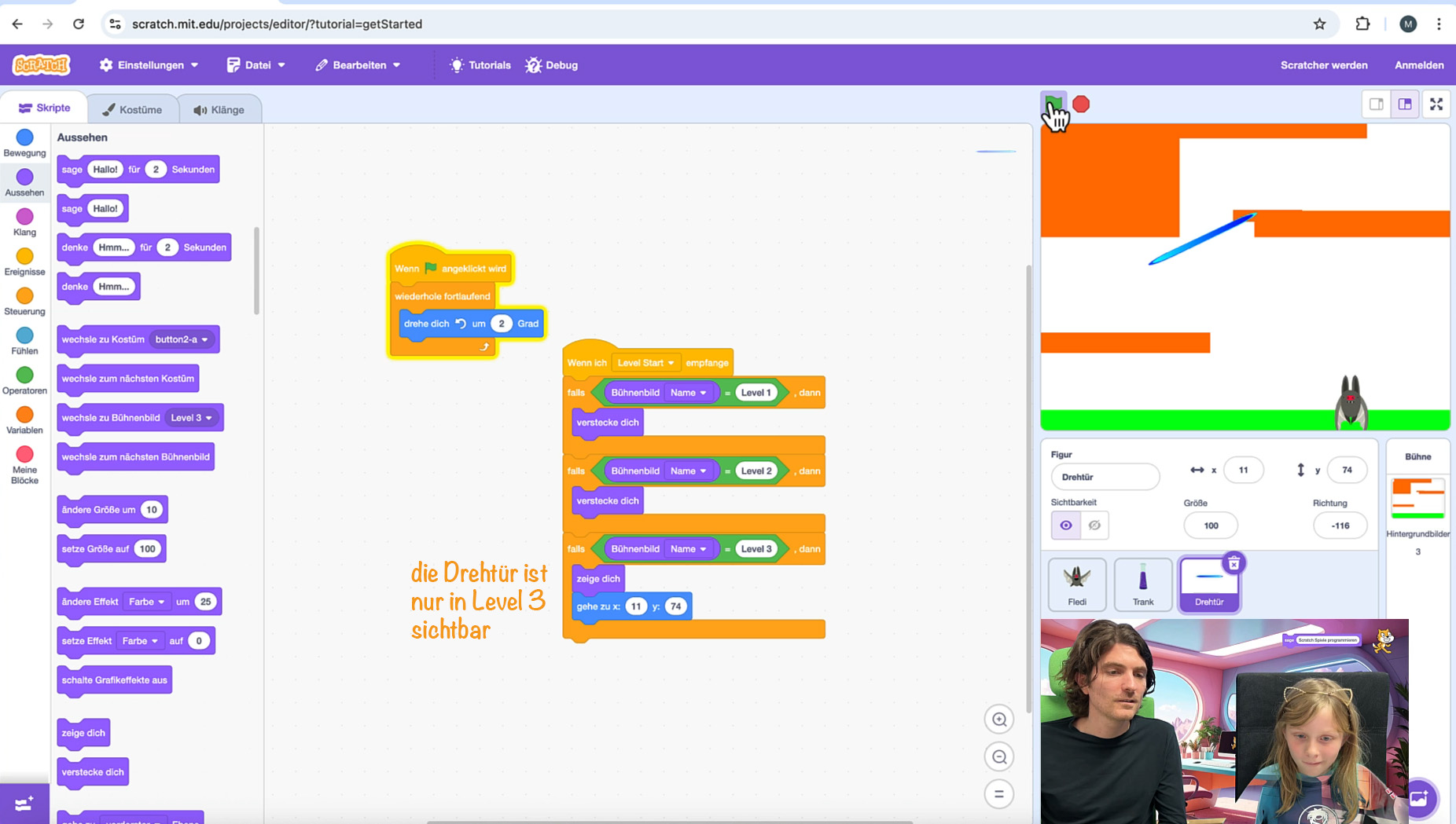 When Levelstart → je nach Bühnenbildname zeigen/verstecken